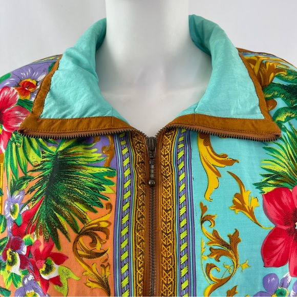 Vintage East West Turquoise Floral Fruit Print 2-Piece Tracksuit Jacket & Pants - Picture 2 of 13